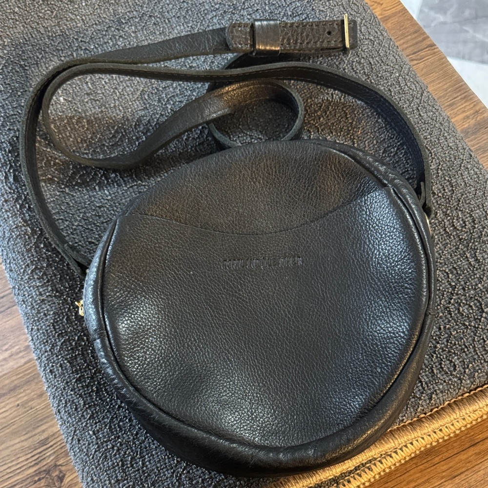 Portland Leather Circular Black Crossbody Bag